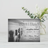 Black White Fence Post Rustic Wedding Invitations (Debout devant)