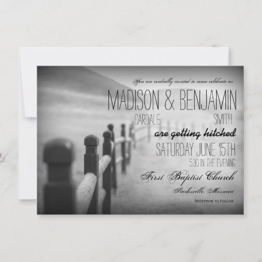 Black White Fence Post Rustic Wedding Invitations (Devant)