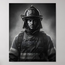 Black & White Firefighter Hero Fireman Tribute  Poster