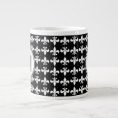 Black | White Fleur de Lis Monogram Pattern Jumbo Mok (Voorkant)