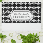 Black | White Fleur de Lis Monogram Pattern Theedoek (Gevouwen)