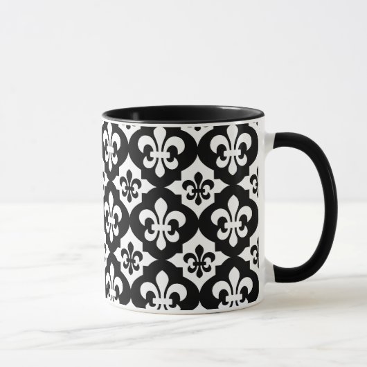 Black White Fleur De Lis Pattern Mok (Rechts)