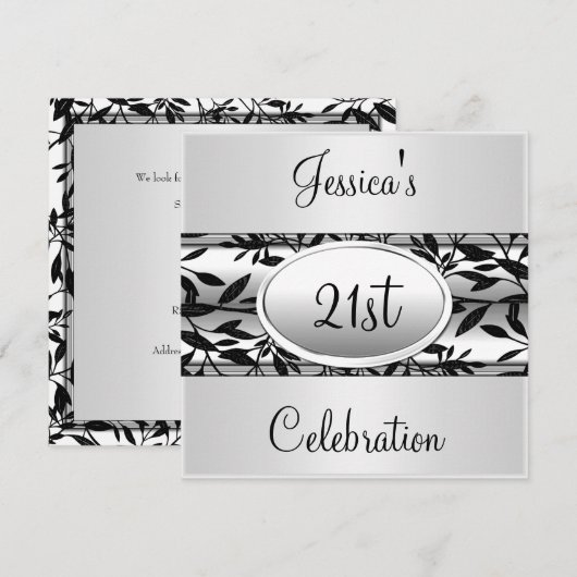 Black & White Floral 21e verjaardag Kaart (Voorkant / Achterkant)
