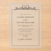 Black White Floral Border Monogram Weddenschap Acryl Uitnodigingen (Voorkant)