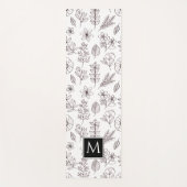 Black White Floral Botanical Monogram Yogamat (Voorkant)