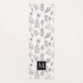 Black White Floral Botanical Monogram Yogamat (Achterkant)