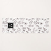 Black White Floral Botanical Monogram Yogamat (Voorkant (horizontaal))
