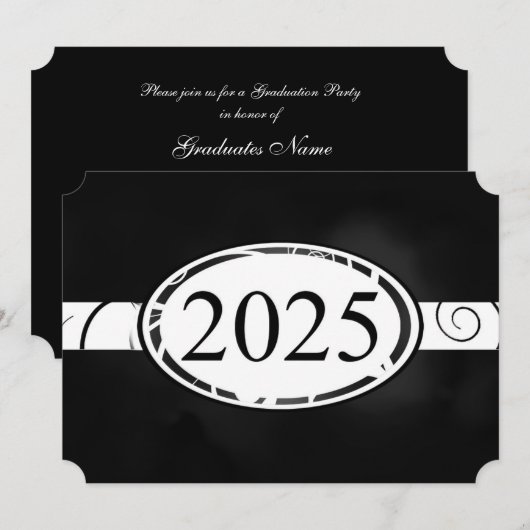Black & White Floral Button 2025 Afstudeerfeest Kaart (Voorkant / Achterkant)