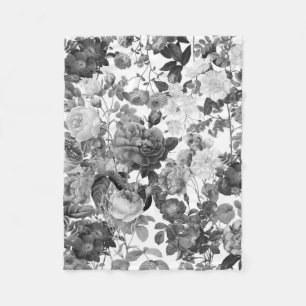 Black White  Floral Fleece Deken