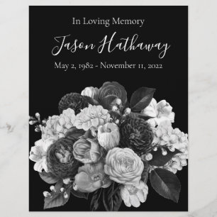 Black & White Floral Funeral Memorial Flyer