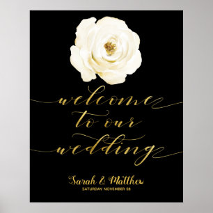 Black White Floral Gold Welkom op ons huwelijk Poster