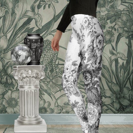 Black White Floral Leggings