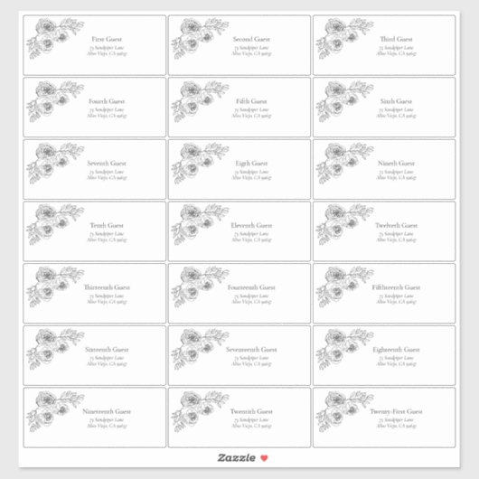 Black White Floral Line Art Guest-adres Sticker (Vel)