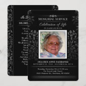 Black & White Floral Memorial Service Kaart (Voorkant / Achterkant)