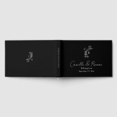 Black/White Floral Monogram Calligraphy Wedding Gastenboek (Volledig)