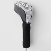 Black White Floral Monogram Golfheadcover (Schuin)