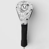 Black White Floral Monogram Golfheadcover (Voorkant)
