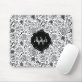 Black White Floral Monogram Muismat (Met muis)