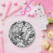 Black White  Floral Papieren Bordje (Feest)