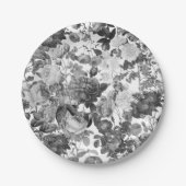 Black White  Floral Papieren Bordje (Voorkant)