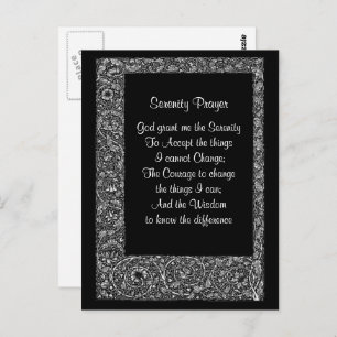 Black White Floral Serenity Prayer Briefkaart