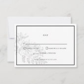 Black White Floral Simple Wedding RSVP Kaart (Voorkant)