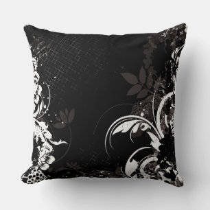 Black White Floral Swirls Graphic Sierkussen