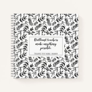 Black White Floral Teacher Notitieboek