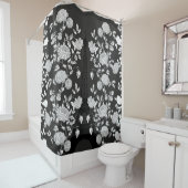 Black White  Floral Toile Eiffel Tower Douchegordijn (In situ)