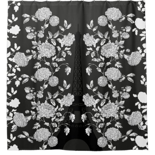 Black White  Floral Toile Eiffel Tower Douchegordijn (Voorkant)