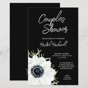 Black White Floral Wedding Shower-uitnodigingen