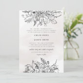 Black White Floral Winter Mountain Simple Wedding  Kaart (Staand voorkant)