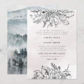 Black White Floral Winter Mountain Simple Wedding  Kaart (Voorkant / Achterkant)