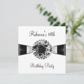 Black White Flower Bow 18th Birthday Party 2 Kaart (Staand voorkant)