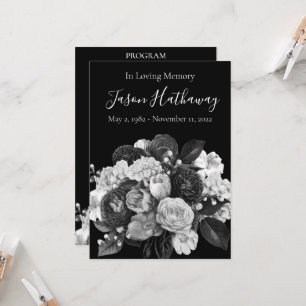 Black & White Flower Funeral Program (geen foto) Kaart