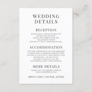 Black White Flower Minimalistische Wedding Details Informatiekaartje