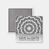 Black White Flower SavetheDate Magnet Magneet (Voorkant / Achterkant)