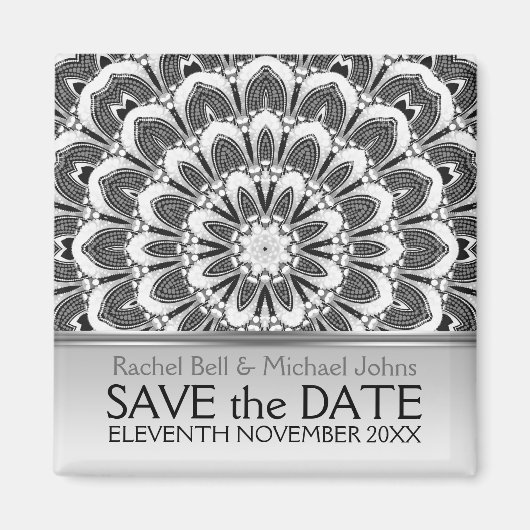 Black White Flower SavetheDate Magnet Magneet (Voorkant)