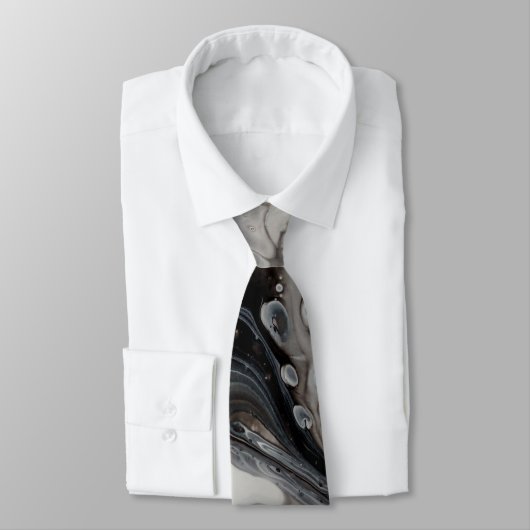 Black White Fluid Marble Liquid Abstract Art Stropdas (Gebonden)