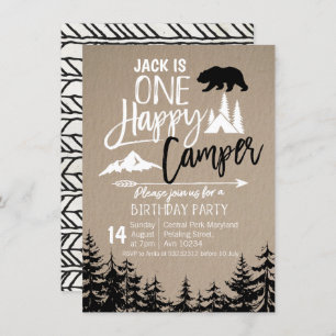 Black White Forest Camping Birthday Kaart