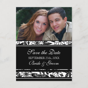 Black White Foto Save the Date Wedding Briefkaarte Aankondigingskaart