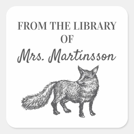 Black White Fox leraar uit bibliotheek van Vierkante Sticker (Voorkant)