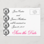 Black White Fuchsia Damask Wedding Aankondiging (Achterkant)
