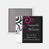 Black, White, Fuchsia Reverse Swirl Wedding Magnet Magneet (Voorkant / Achterkant)