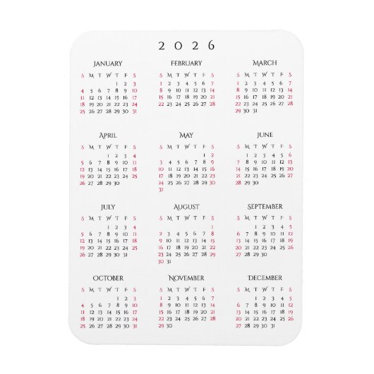Black White Full Year 2026 Calendar Fridge Kitchen Magneet (Verticaal)