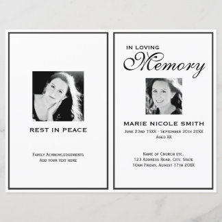 Black & White Funeral Order of Service Program