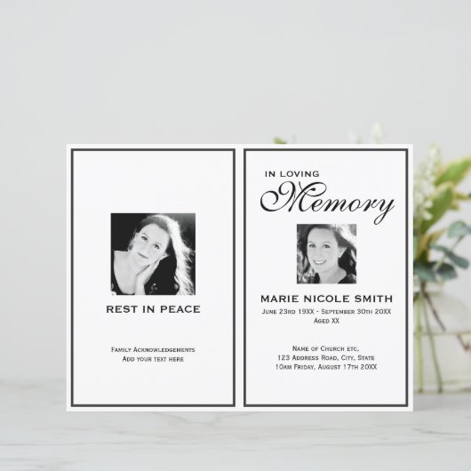 Black & White Funeral Order of Service Program (Staand voorkant)