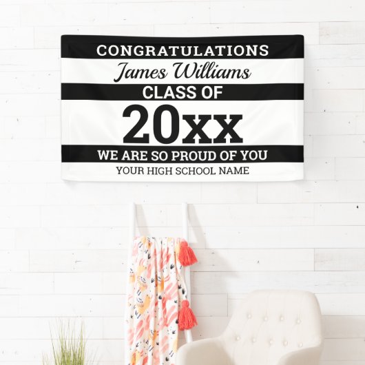 Black White Gefeliciteerd, klasse 2022 Afstuderen Spandoek (Insitu)