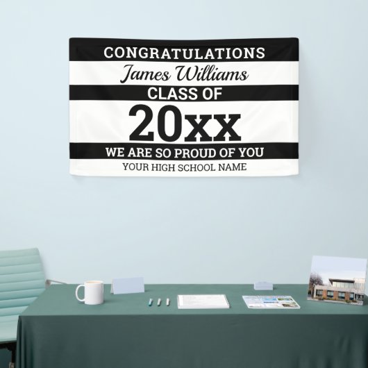 Black White Gefeliciteerd, klasse 2022 Afstuderen Spandoek (Beurs)