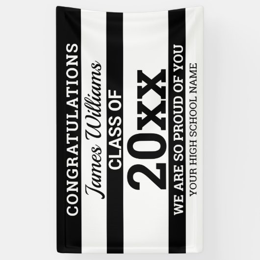 Black White Gefeliciteerd, klasse 2022 Afstuderen Spandoek (Verticaal)